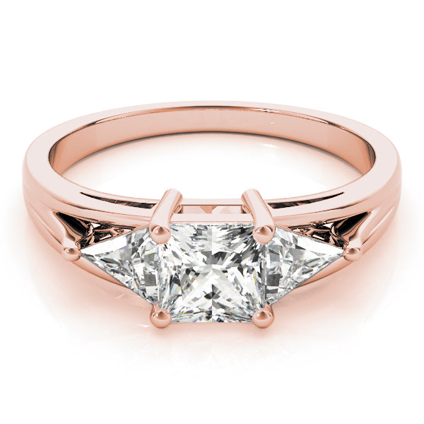 Crowned Three-Stone Princess Diamond Engagement Ring — 9K/18K Gold & Platinum