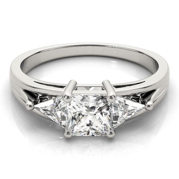 Crowned Three-Stone Princess Diamond Engagement Ring — 9K/18K Gold & Platinum