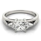 Crowned Three-Stone Princess Diamond Engagement Ring — 9K/18K Gold & Platinum