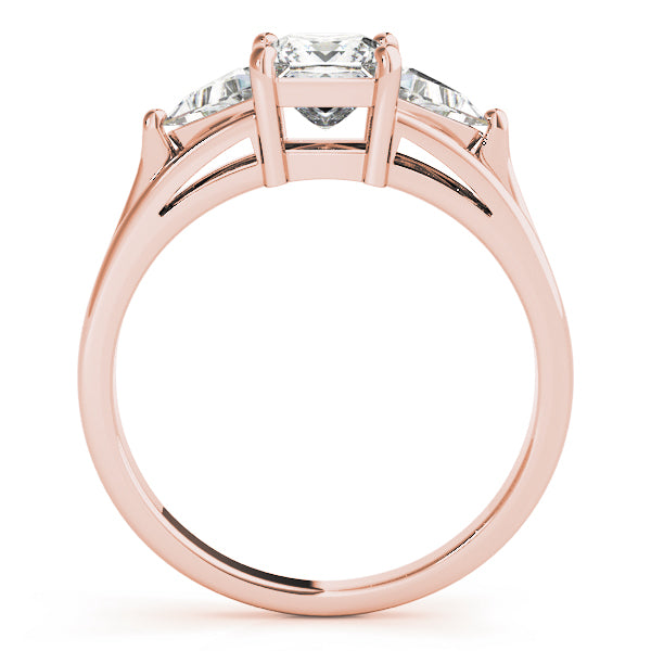 Crowned Three-Stone Princess Diamond Engagement Ring — 9K/18K Gold & Platinum