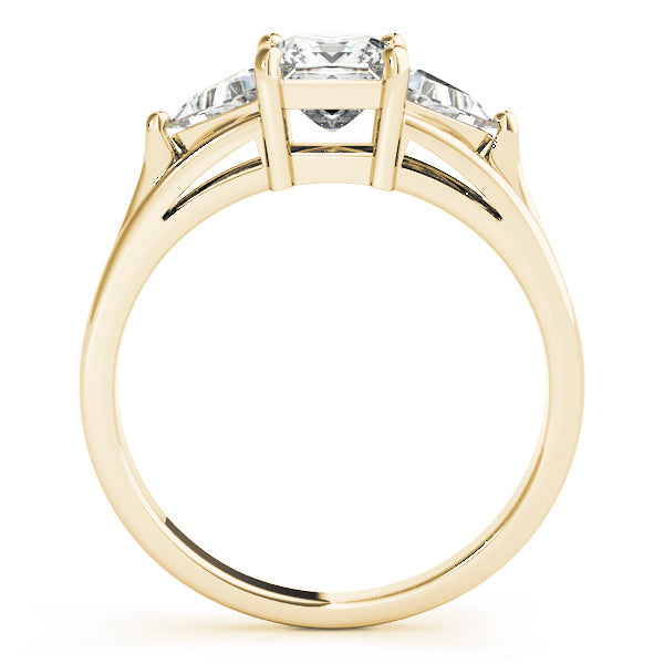 Crowned Three-Stone Princess Diamond Engagement Ring — 9K/18K Gold & Platinum