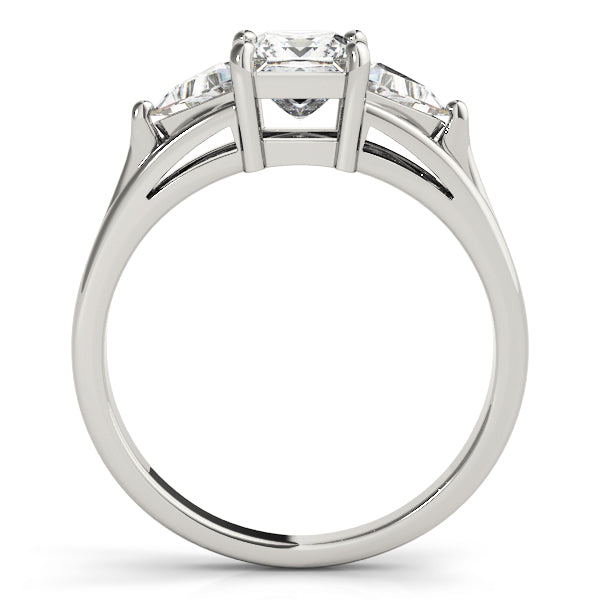 Crowned Three-Stone Princess Diamond Engagement Ring — 9K/18K Gold & Platinum