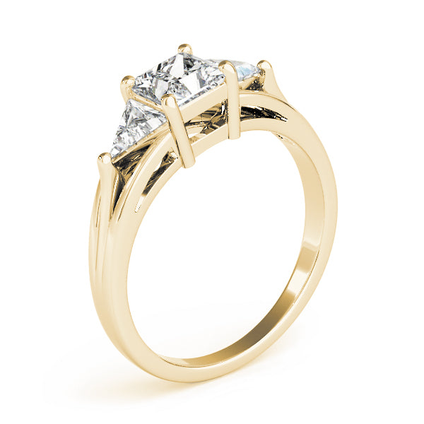Crowned Three-Stone Princess Diamond Engagement Ring — 9K/18K Gold & Platinum