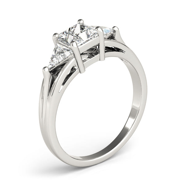 Crowned Three-Stone Princess Diamond Engagement Ring — 9K/18K Gold & Platinum