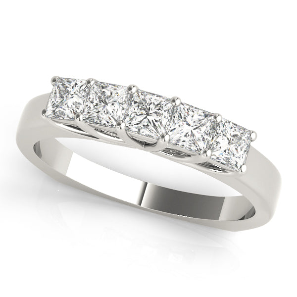 Princess Cut 5 Stone Diamond Ring in 9k White Gold