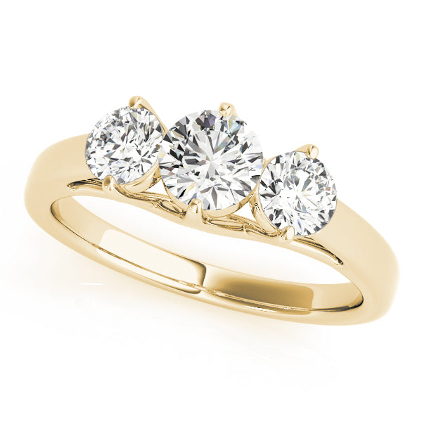 Devoted Three-Stone Round Diamond Engagement Ring — 9K/18K Gold & Platinum