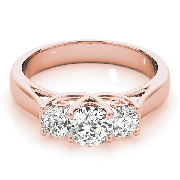 Resplendent Three-Stone Round Diamond Engagement Ring — 9K/18K Gold & Platinum