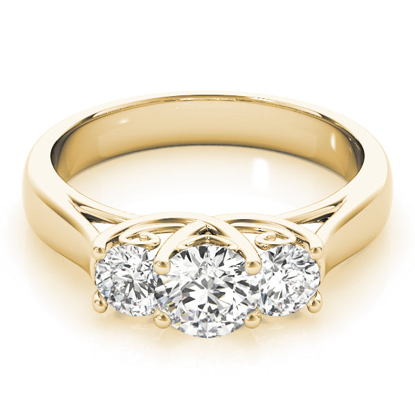 Resplendent Three-Stone Round Diamond Engagement Ring — 9K/18K Gold & Platinum