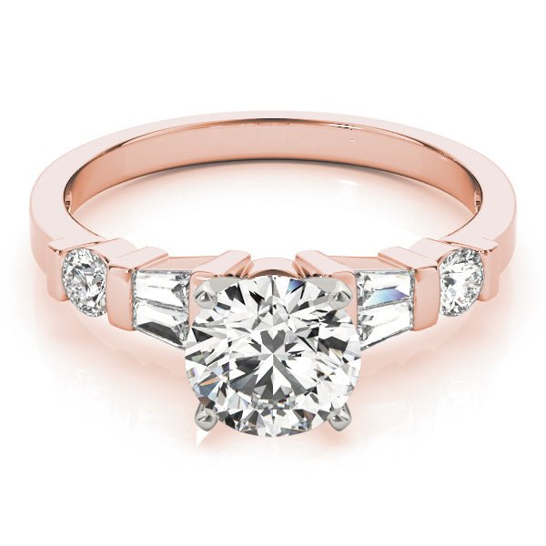 Refined Fancy Shape Baguette Remounts Round Diamond Engagement Ring — 9K/18K Gold & Platinum
