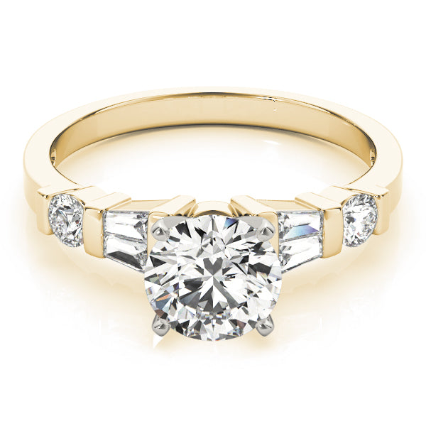 Refined Fancy Shape Baguette Remounts Round Diamond Engagement Ring — 9K/18K Gold & Platinum
