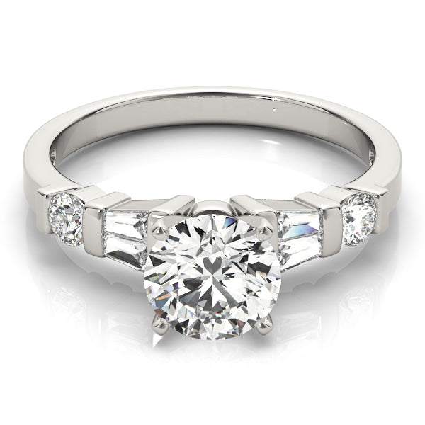 Refined Fancy Shape Baguette Remounts Round Diamond Engagement Ring — 9K/18K Gold & Platinum