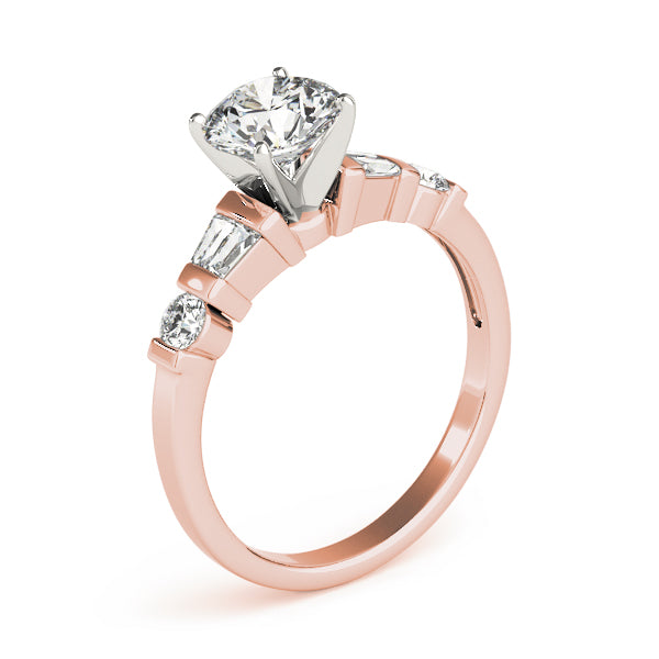 Refined Fancy Shape Baguette Remounts Round Diamond Engagement Ring — 9K/18K Gold & Platinum