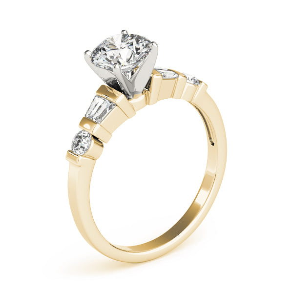 Refined Fancy Shape Baguette Remounts Round Diamond Engagement Ring — 9K/18K Gold & Platinum