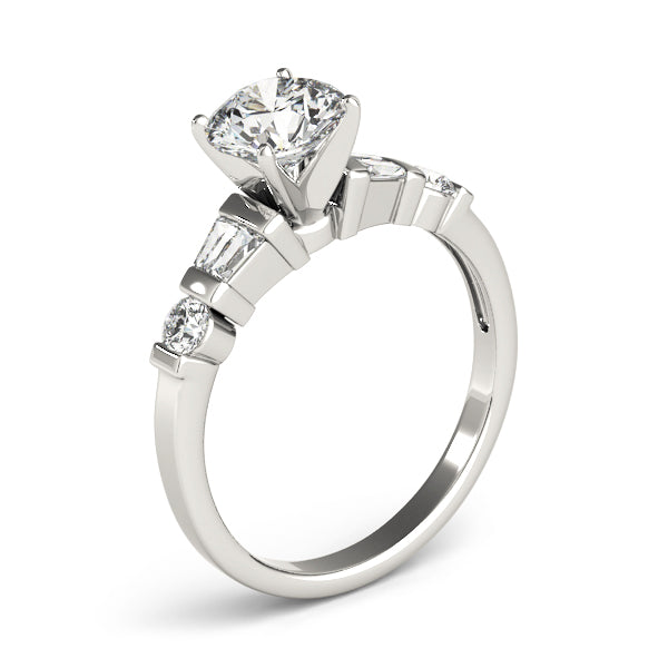 Refined Fancy Shape Baguette Remounts Round Diamond Engagement Ring — 9K/18K Gold & Platinum