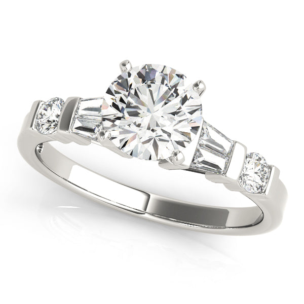 Refined Fancy Shape Baguette Remounts Round Diamond Engagement Ring — 9K/18K Gold & Platinum