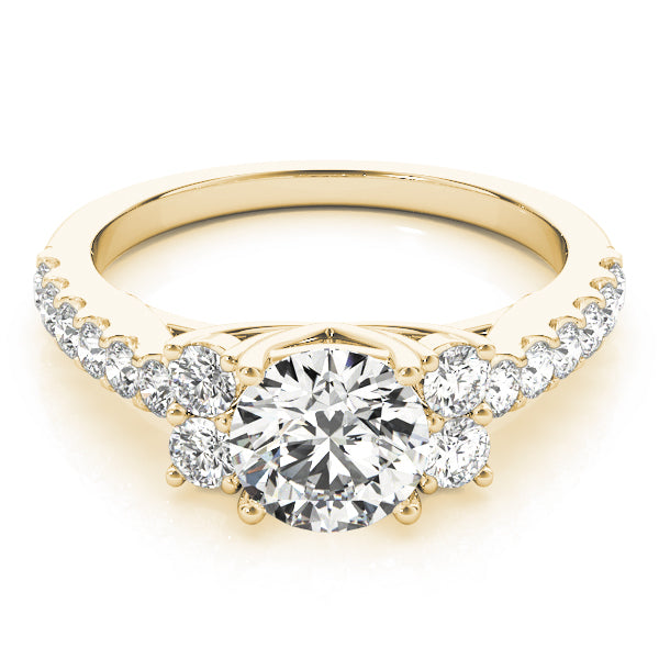 Artisan Cluster Sides Round Diamond Engagement Ring — 9K/18K Gold & Platinum