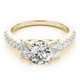 Artisan Cluster Sides Round Diamond Engagement Ring — 9K/18K Gold & Platinum