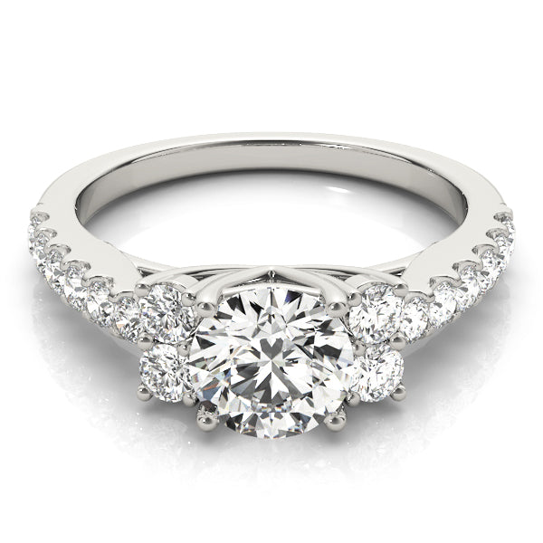 Artisan Cluster Sides Round Diamond Engagement Ring — 9K/18K Gold & Platinum