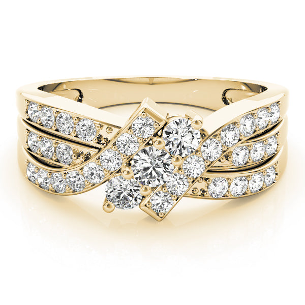 Lustrous Three-Stone Round Diamond Engagement Ring — 9K/18K Gold & Platinum