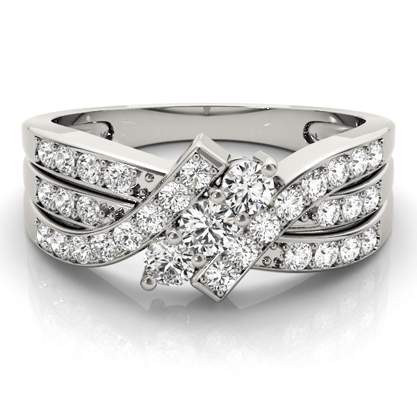 Lustrous Three-Stone Round Diamond Engagement Ring — 9K/18K Gold & Platinum