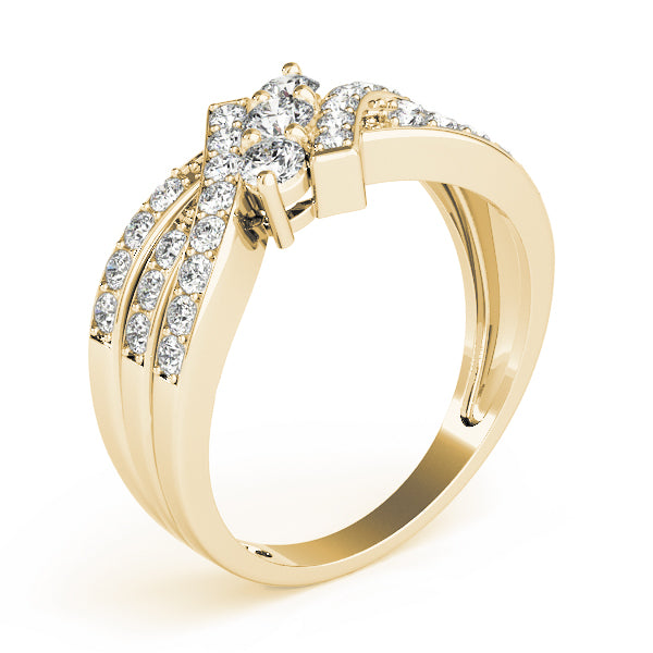 Lustrous Three-Stone Round Diamond Engagement Ring — 9K/18K Gold & Platinum