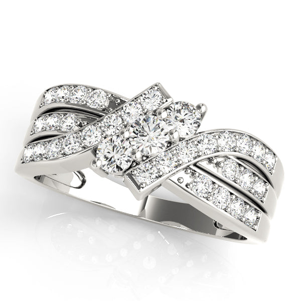 Lustrous Three-Stone Round Diamond Engagement Ring — 9K/18K Gold & Platinum