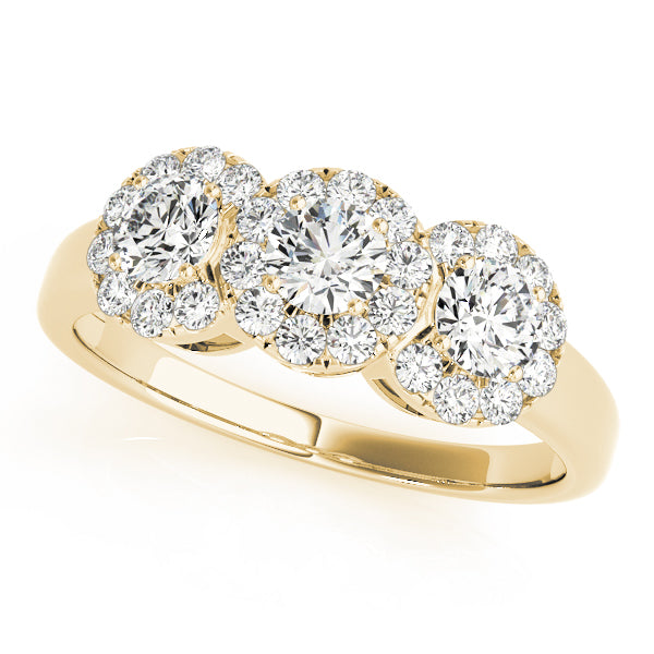 Celestial Three-Stone Round Diamond Engagement Ring — 9K/18K Gold & Platinum