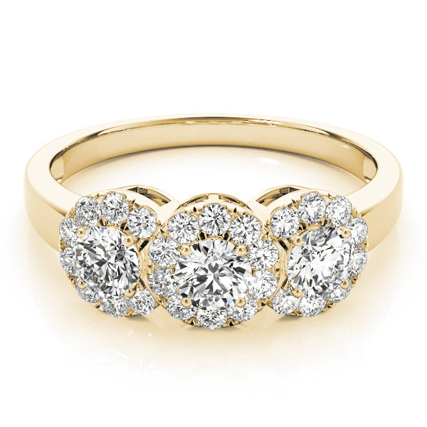 Celestial Three-Stone Round Diamond Engagement Ring — 9K/18K Gold & Platinum