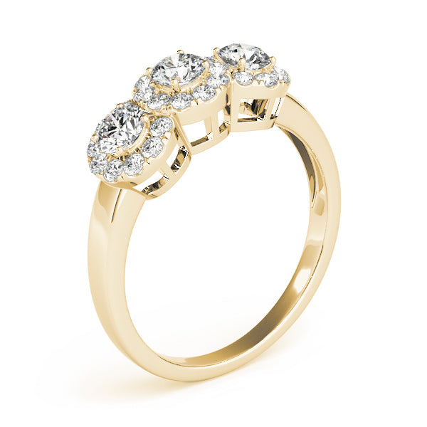 Celestial Three-Stone Round Diamond Engagement Ring — 9K/18K Gold & Platinum