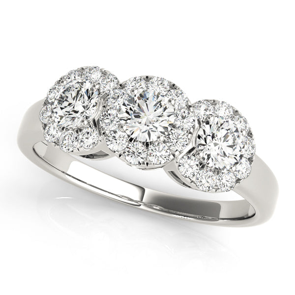 Celestial Three-Stone Round Diamond Engagement Ring — 9K/18K Gold & Platinum