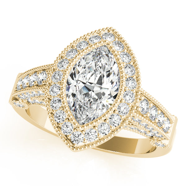 Crowned Color Rings Marquise Diamond Engagement Ring — 9K/18K Gold & Platinum