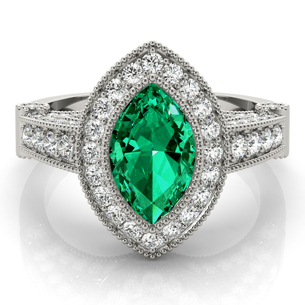 Crowned Color Rings Marquise Diamond Engagement Ring — 9K/18K Gold & Platinum