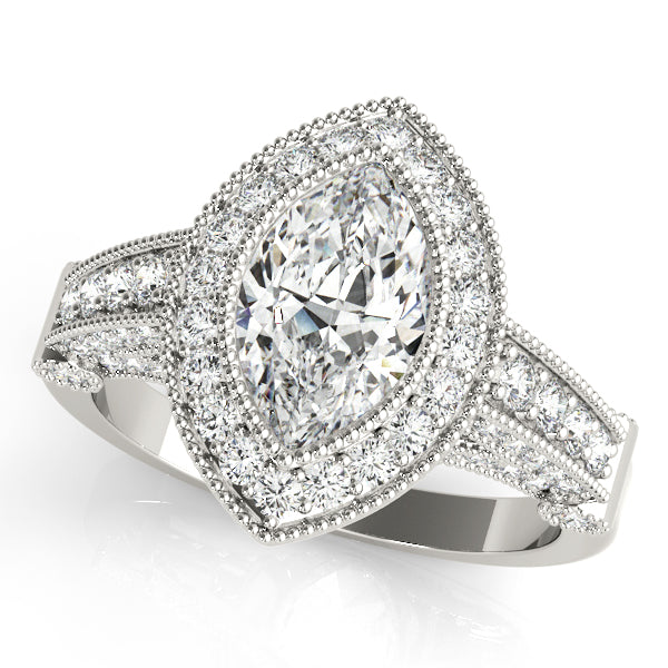 Crowned Color Rings Marquise Diamond Engagement Ring — 9K/18K Gold & Platinum