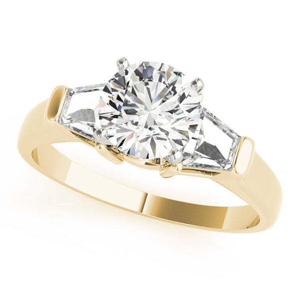 Luxe Three-Stone Traps & Halfmoons Round Diamond Engagement Ring — 9K/18K Gold & Platinum