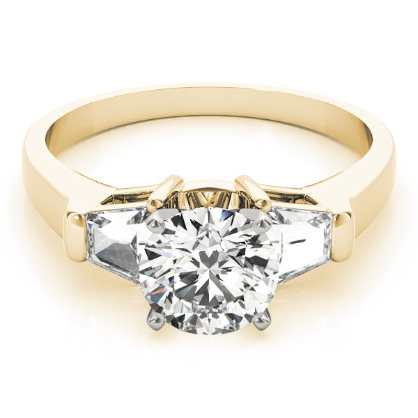 Luxe Three-Stone Traps & Halfmoons Round Diamond Engagement Ring — 9K/18K Gold & Platinum