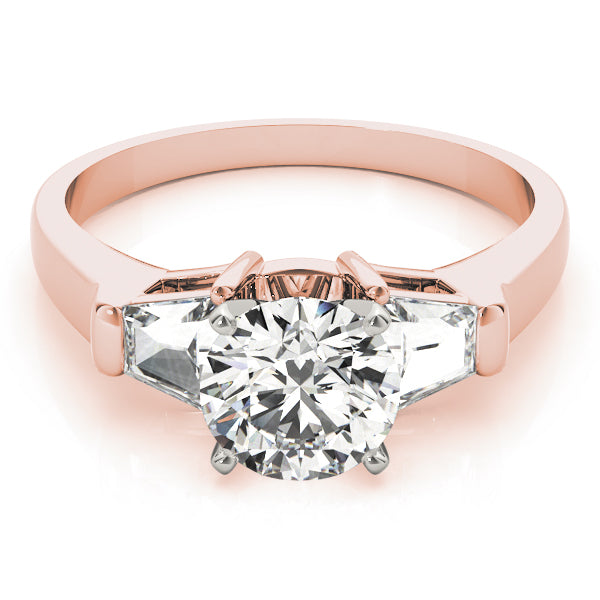 Luxe Three-Stone Traps & Halfmoons Round Diamond Engagement Ring — 9K/18K Gold & Platinum