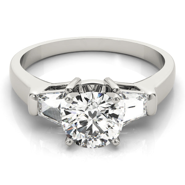 Luxe Three-Stone Traps & Halfmoons Round Diamond Engagement Ring — 9K/18K Gold & Platinum