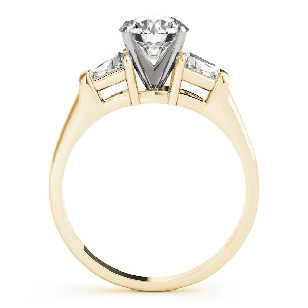 Luxe Three-Stone Traps & Halfmoons Round Diamond Engagement Ring — 9K/18K Gold & Platinum