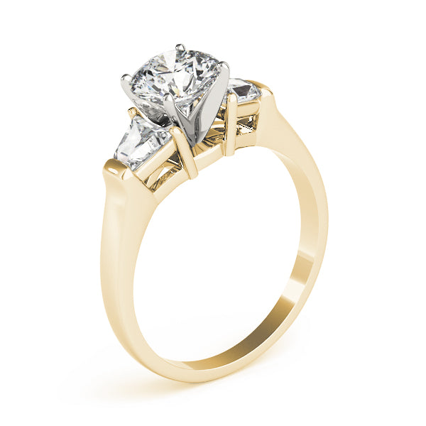 Luxe Three-Stone Traps & Halfmoons Round Diamond Engagement Ring — 9K/18K Gold & Platinum