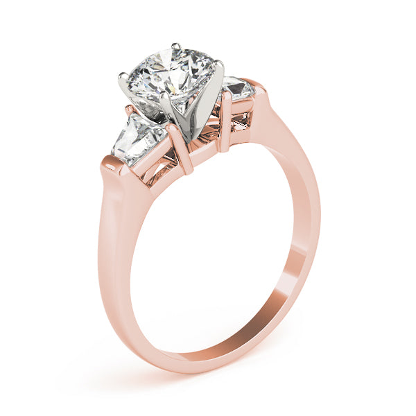 Luxe Three-Stone Traps & Halfmoons Round Diamond Engagement Ring — 9K/18K Gold & Platinum