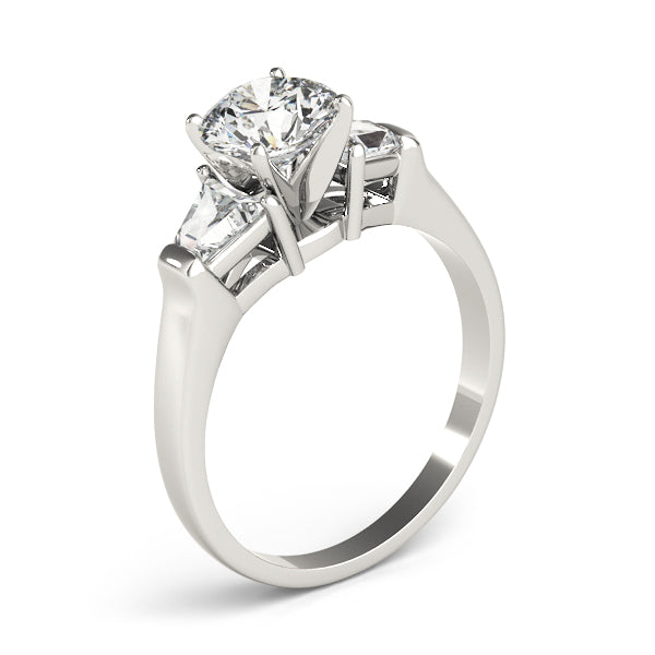 Luxe Three-Stone Traps & Halfmoons Round Diamond Engagement Ring — 9K/18K Gold & Platinum
