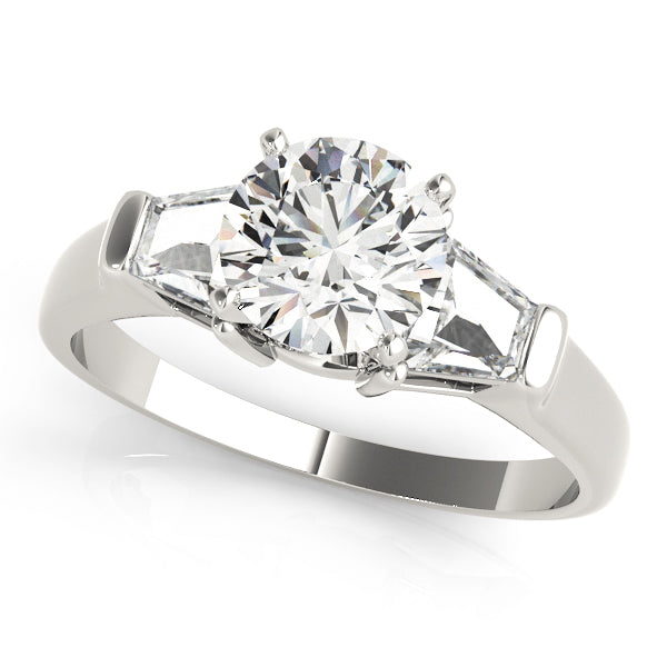 Luxe Three-Stone Traps & Halfmoons Round Diamond Engagement Ring — 9K/18K Gold & Platinum