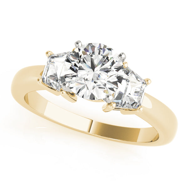 Refined Three-Stone Traps & Halfmoons Round Diamond Engagement Ring — 9K/18K Gold & Platinum