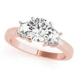 Refined Three-Stone Traps & Halfmoons Round Diamond Engagement Ring — 9K/18K Gold & Platinum