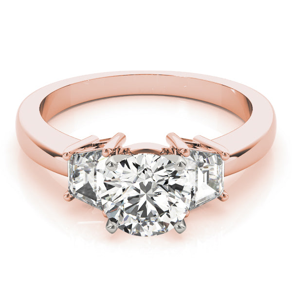 Refined Three-Stone Traps & Halfmoons Round Diamond Engagement Ring — 9K/18K Gold & Platinum