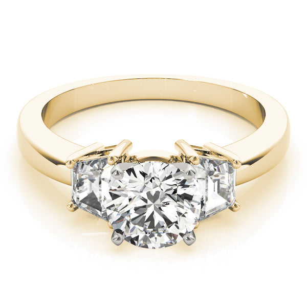 Refined Three-Stone Traps & Halfmoons Round Diamond Engagement Ring — 9K/18K Gold & Platinum