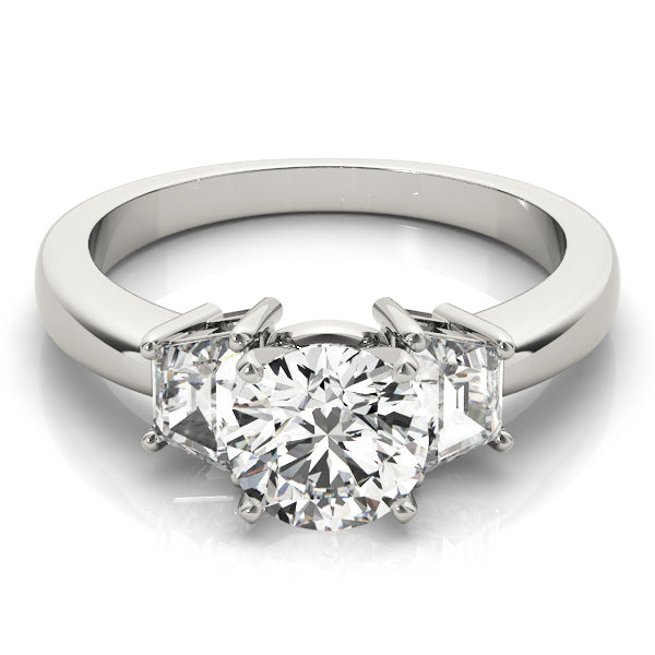 Refined Three-Stone Traps & Halfmoons Round Diamond Engagement Ring — 9K/18K Gold & Platinum