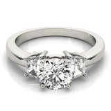 Refined Three-Stone Traps & Halfmoons Round Diamond Engagement Ring — 9K/18K Gold & Platinum