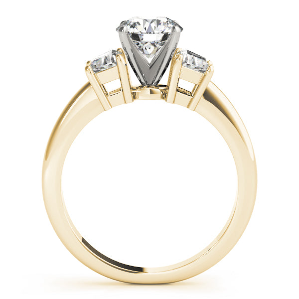 Refined Three-Stone Traps & Halfmoons Round Diamond Engagement Ring — 9K/18K Gold & Platinum