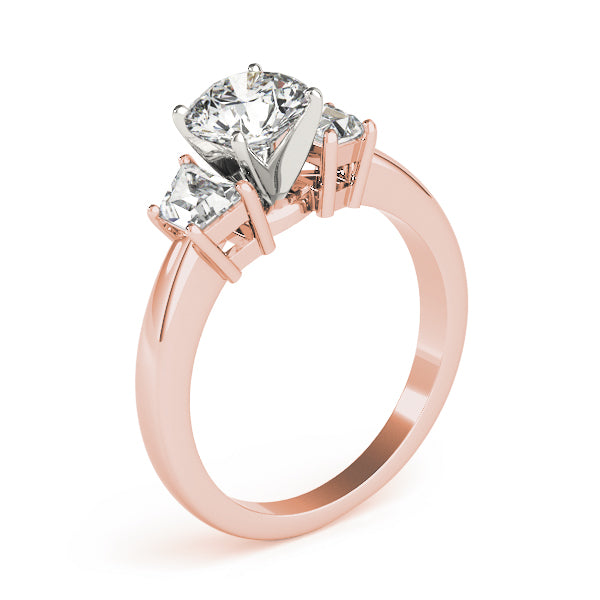 Refined Three-Stone Traps & Halfmoons Round Diamond Engagement Ring — 9K/18K Gold & Platinum